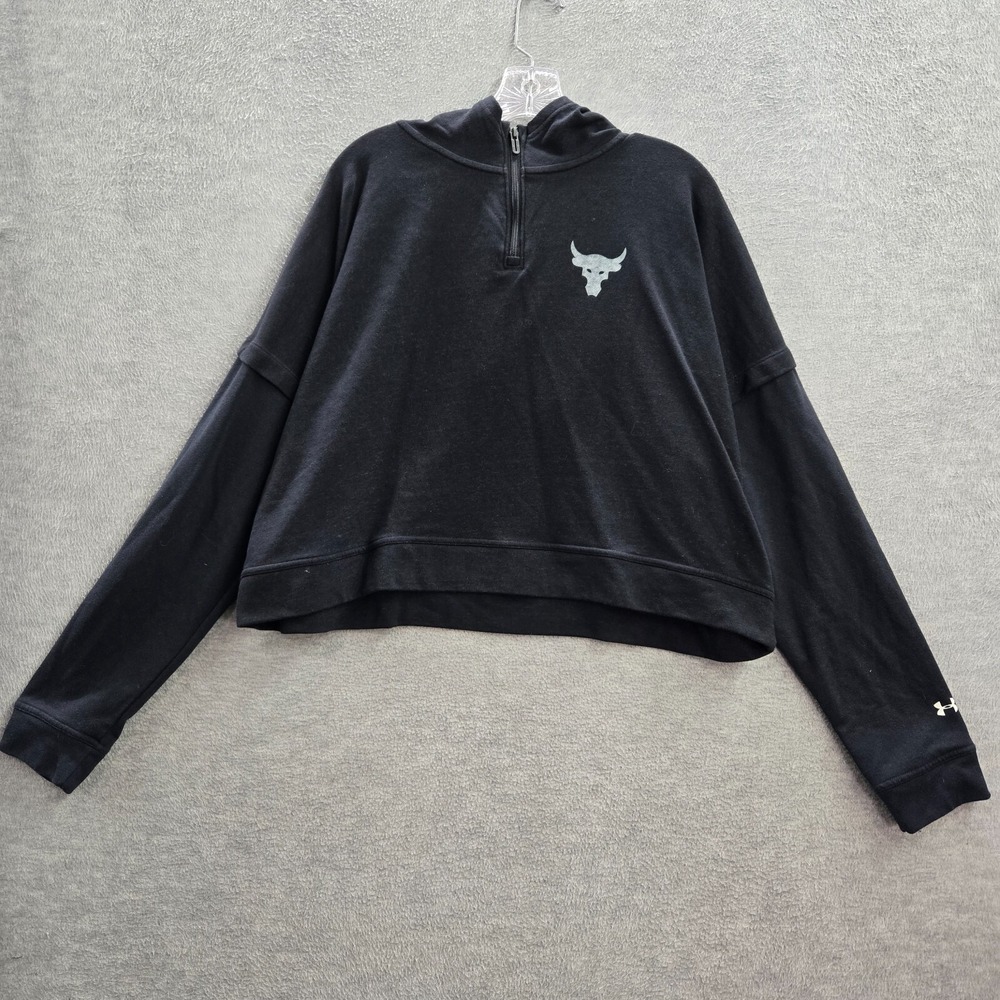 Project Rock x Under Armour Women Sweatshirt L Cropped Terry Hoodie Warrior Mana